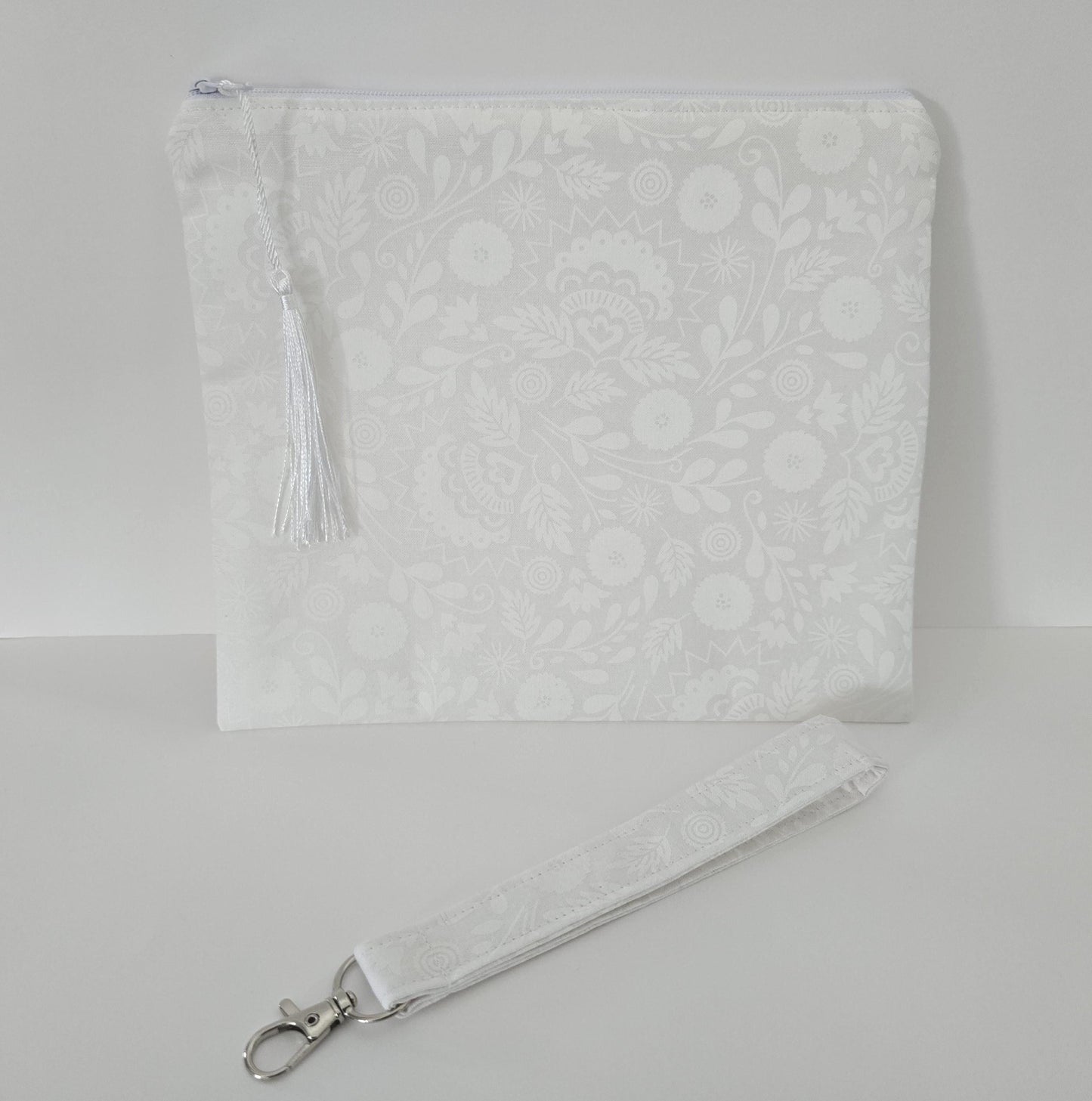Unique White Collection - Fabric Cosmetic Bag: Handcrafted Makeup Bag, Zipper Pouch
