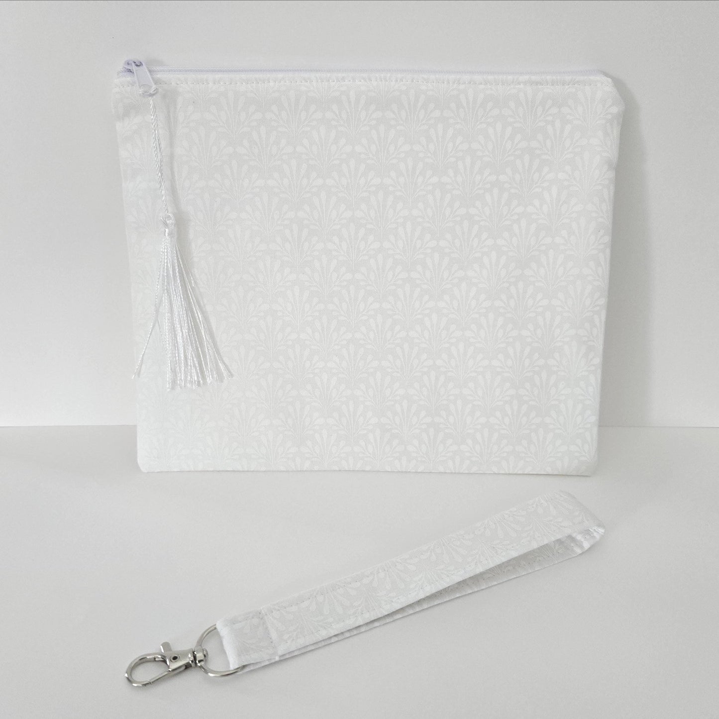 Unique White Collection Fabric Wristlet Keychain: Handmade Key Fob