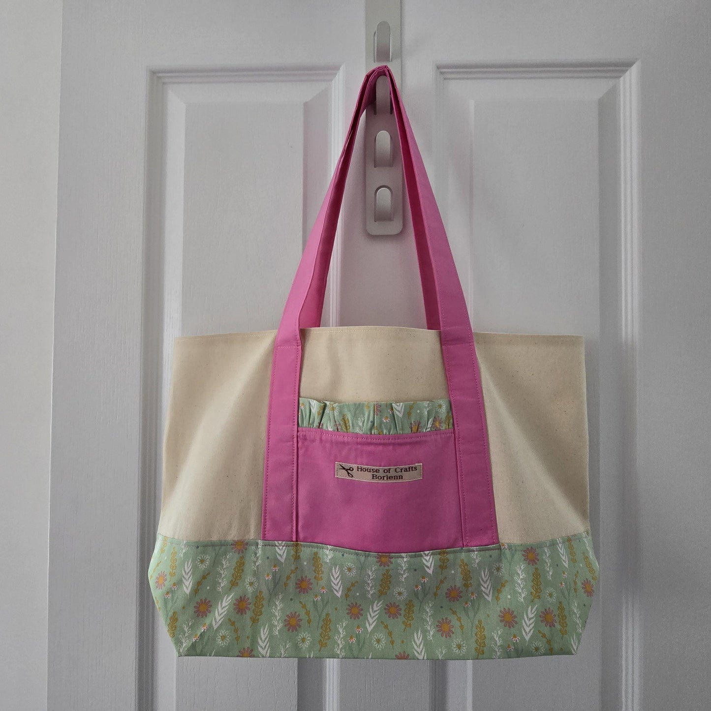 Handcrafted Tote Bag: Flower pattern Fabric, Long Handles