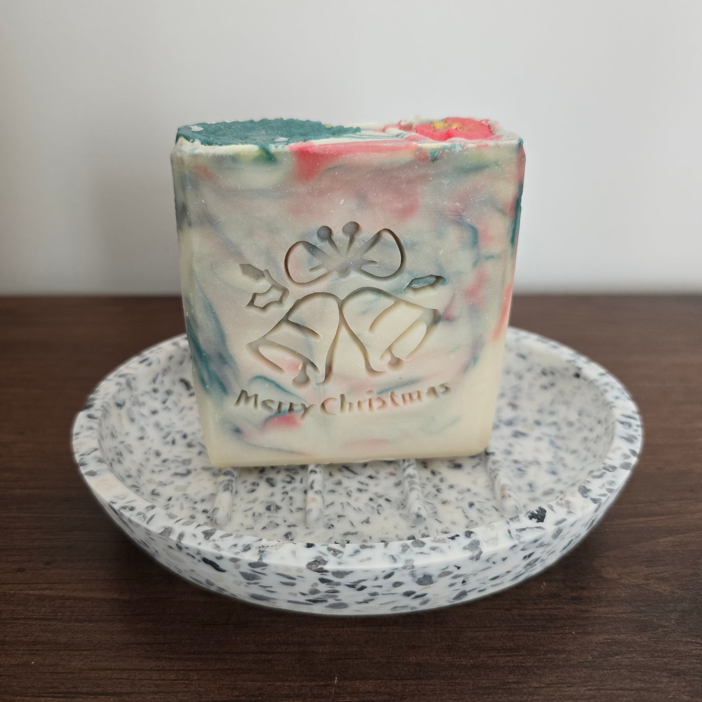 Holly Christmas Handcrafted Natural Soap with Festive Design and Merry Christmas Embossment Ricinus Communis Seed Oil 130g Ideal Gift