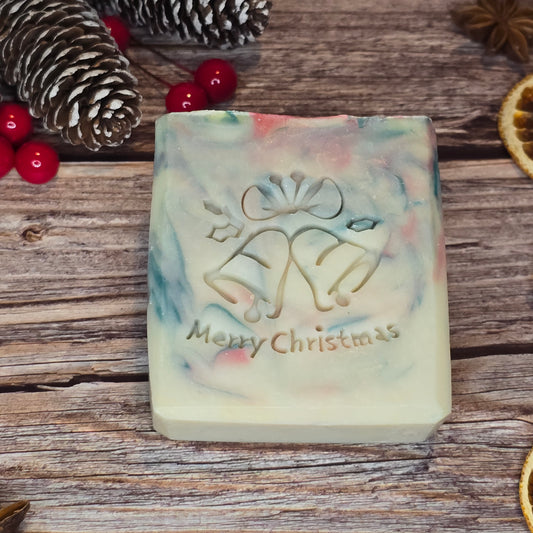 Holly Christmas Handcrafted Natural Soap with Festive Design and Merry Christmas Embossment Ricinus Communis Seed Oil 130g Ideal Gift