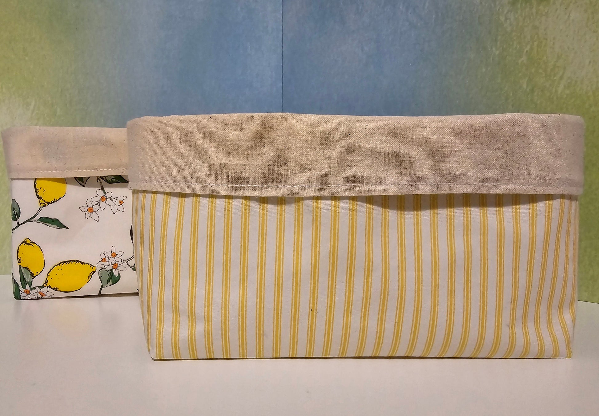 Lemon Pattern Fabric Basket: Reversible Canvas Bread Basket