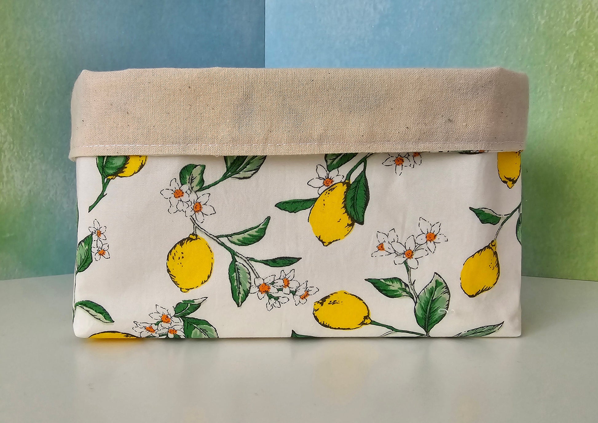 Lemon Pattern Fabric Basket: Reversible Canvas Bread Basket