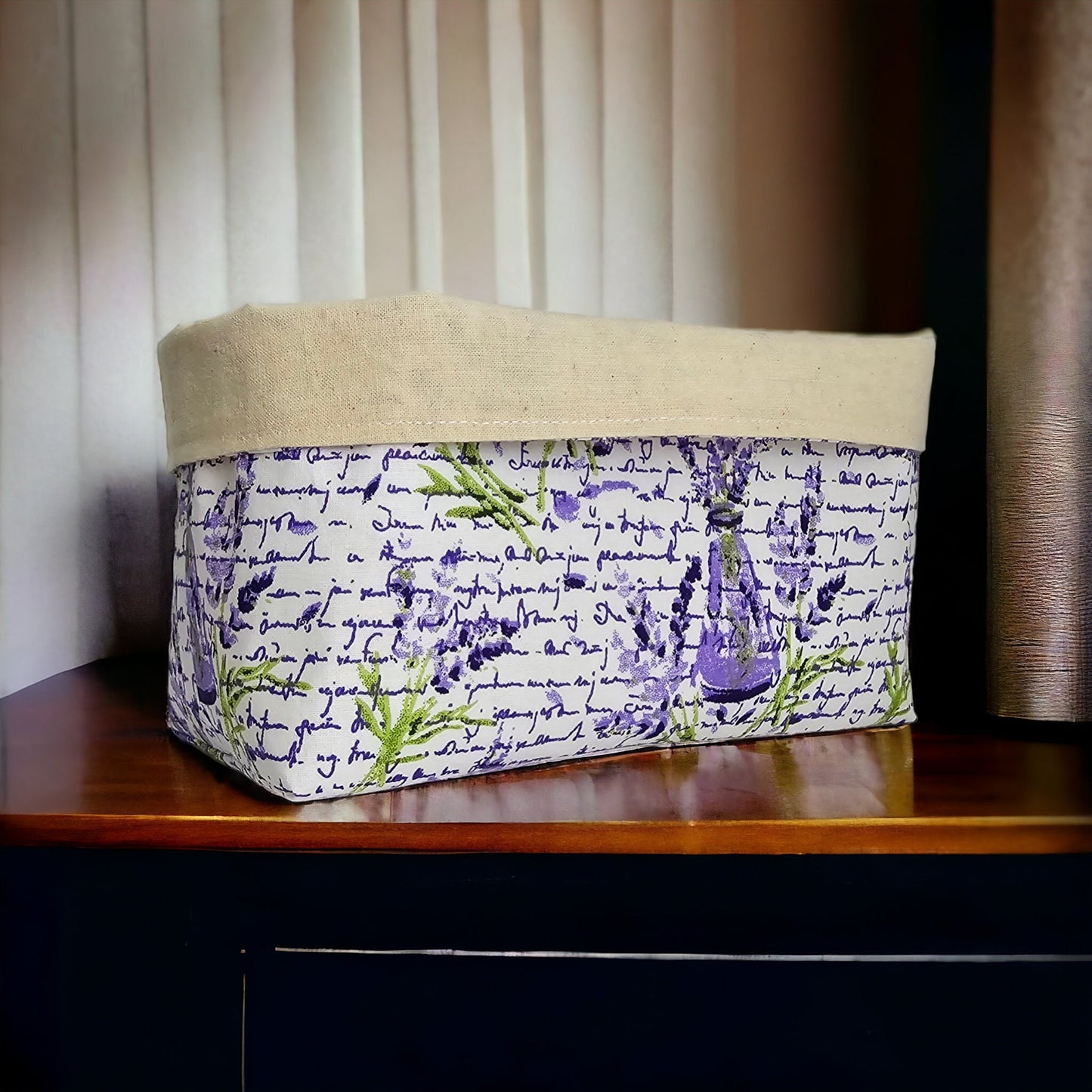 Floral Fabric Basket with Canvas Lining: Reversible Eco-Friendly Organizer