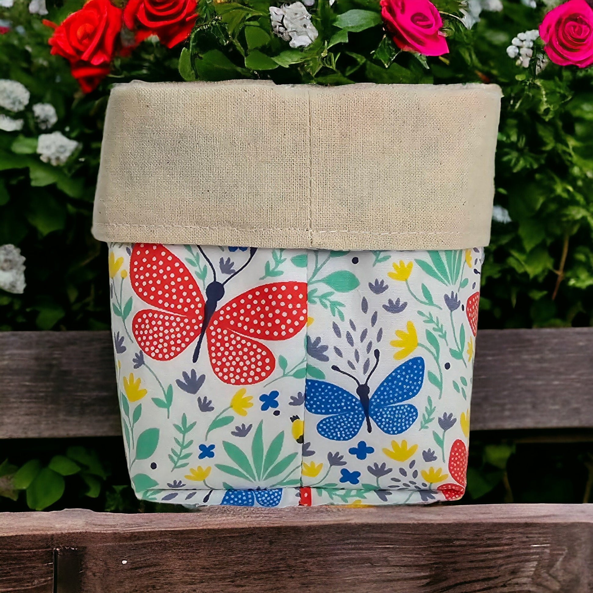 Floral Fabric Basket with Canvas Lining: Reversible Eco-Friendly Organizer