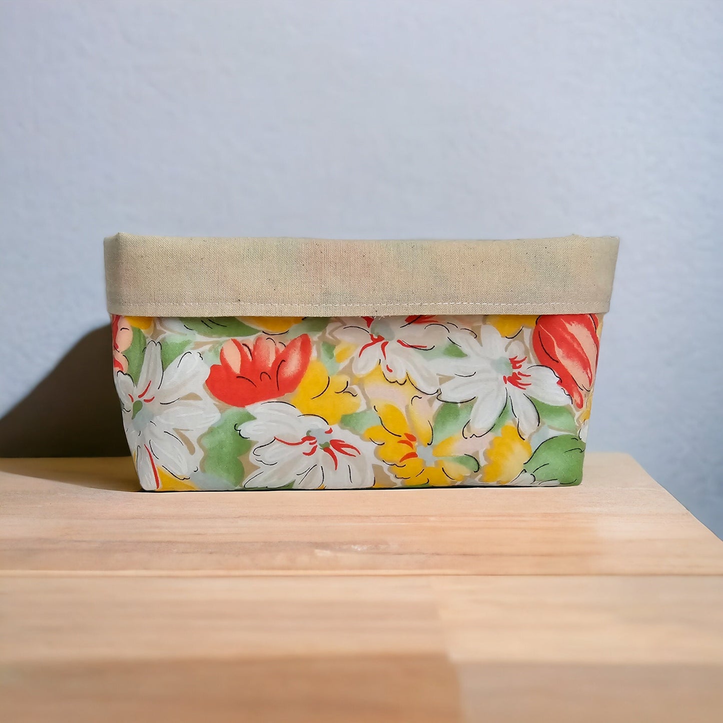 Floral Fabric Basket with Canvas Lining: Reversible Eco-Friendly Organizer
