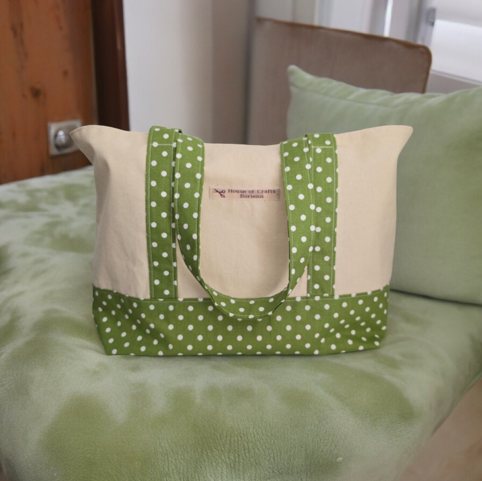 Polka Dot Tote Bag: Long Handled Cotton Shoulder Bag, UK Handcrafted