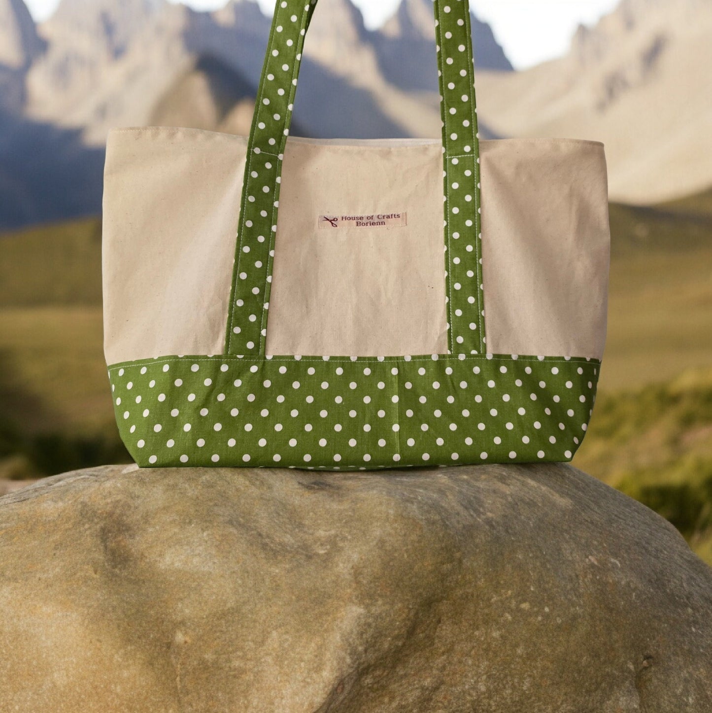 Polka Dot Tote Bag: Long Handled Cotton Shoulder Bag, UK Handcrafted