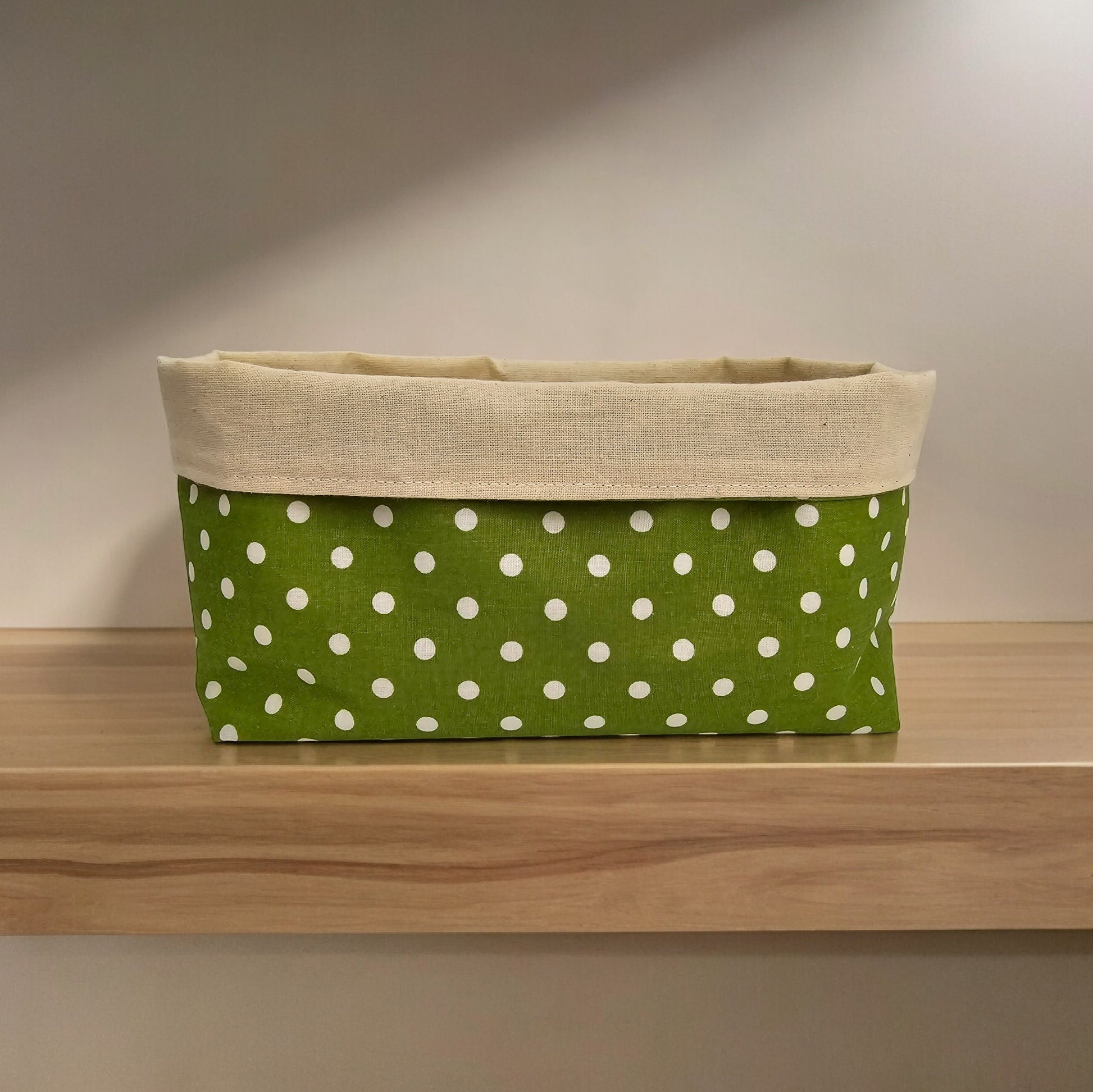 Polka Dot Fabric Basket: Reversible Cotton Canvas Bread Basket