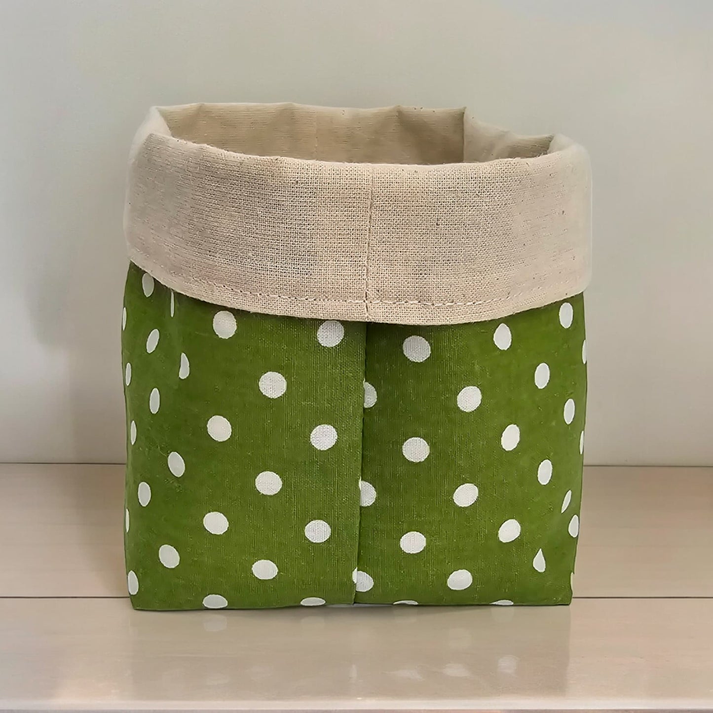 Polka Dot Fabric Basket: Reversible Cotton Canvas Bread Basket