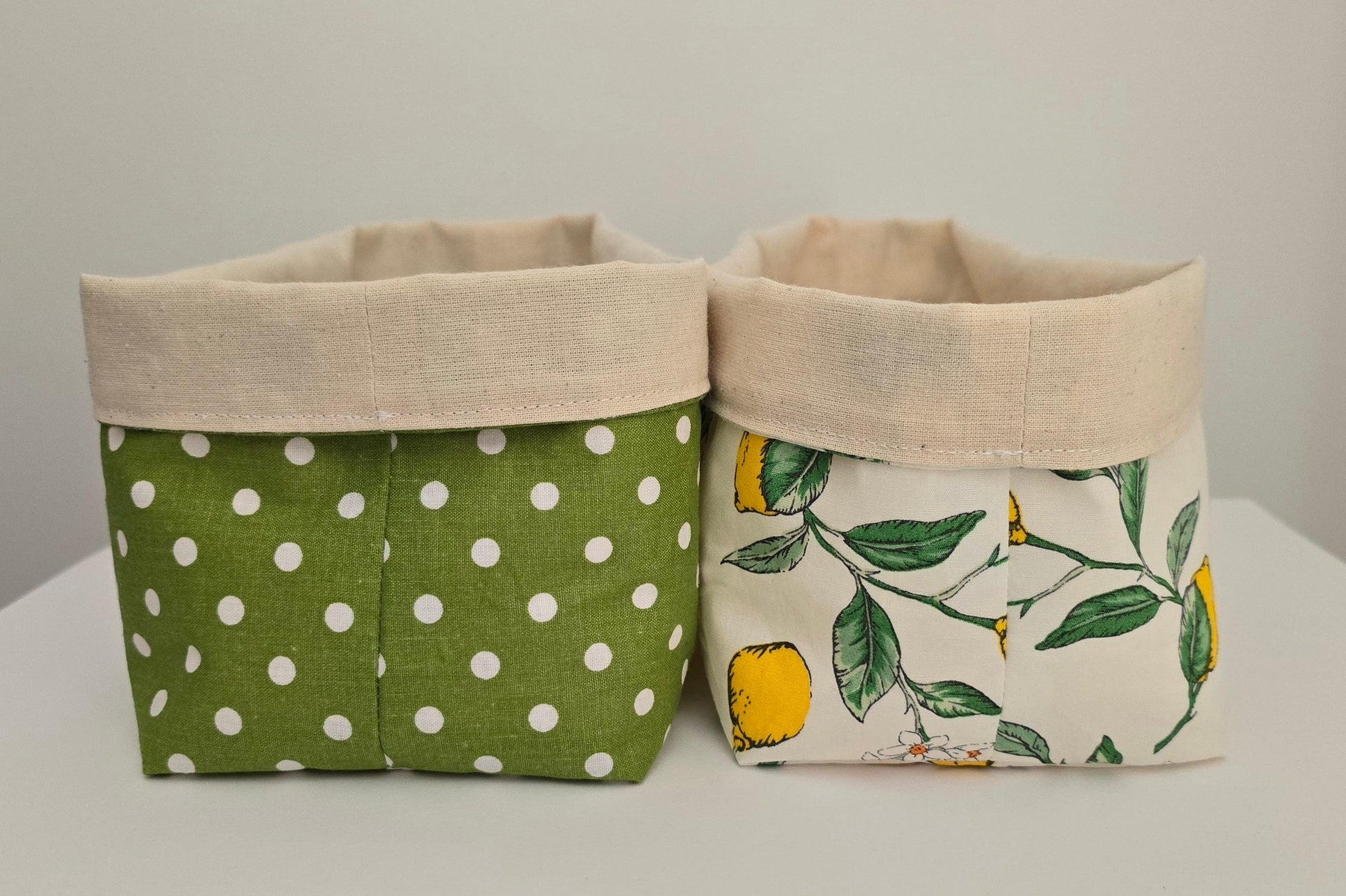 Polka Dot Fabric Basket: Reversible Cotton Canvas Bread Basket