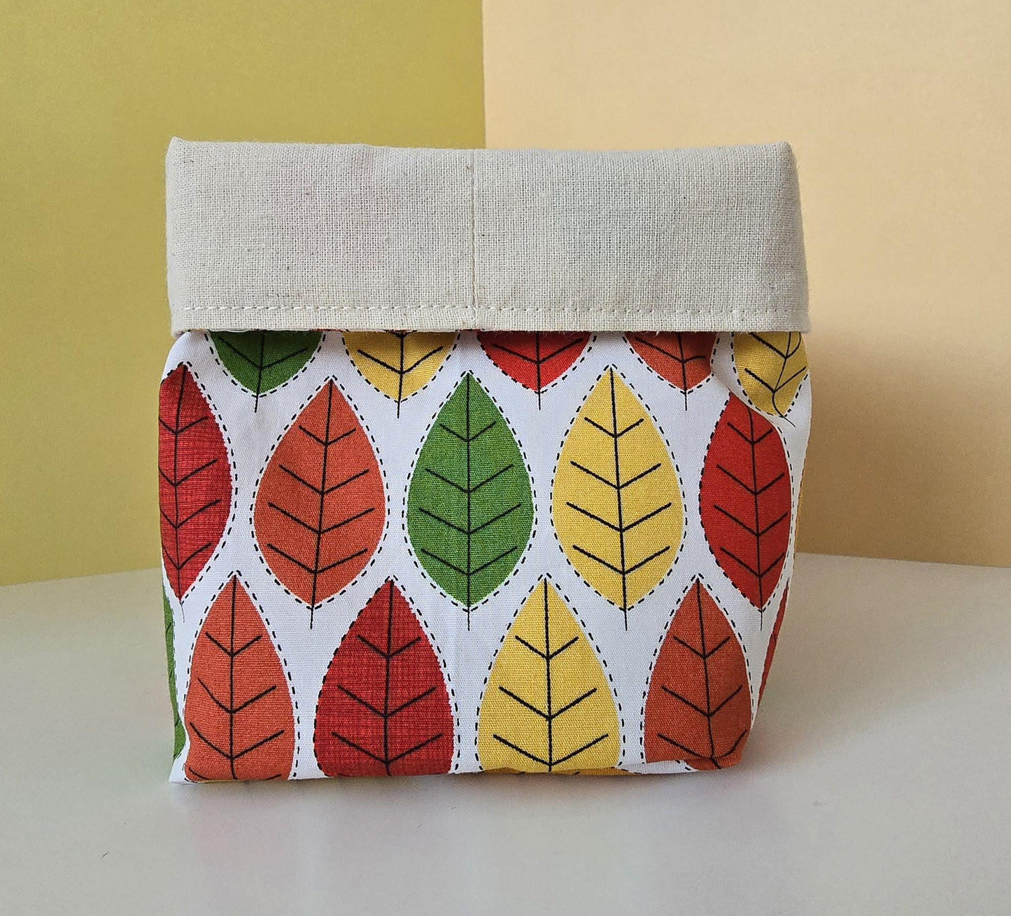 Autumn Leaves Fabric Basket: Reversible Canvas Bread Basket