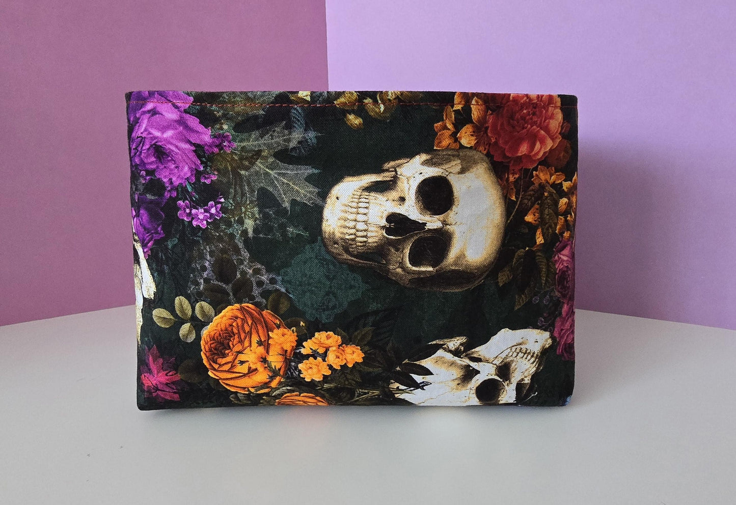 Halloween Fabric Basket: Reversible Cotton Bread Basket with Red Lining