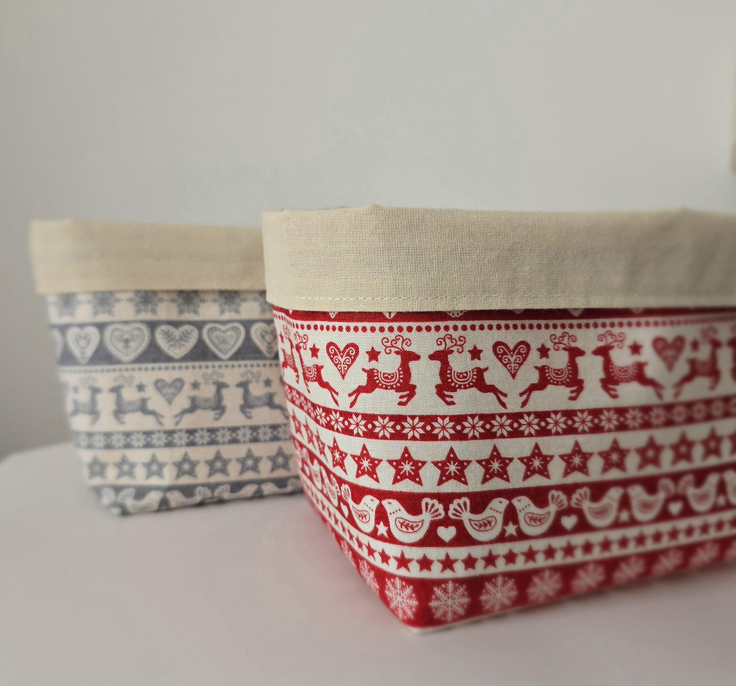 Scandinavian Christmas Fabric Basket: Reversible Bread Basket