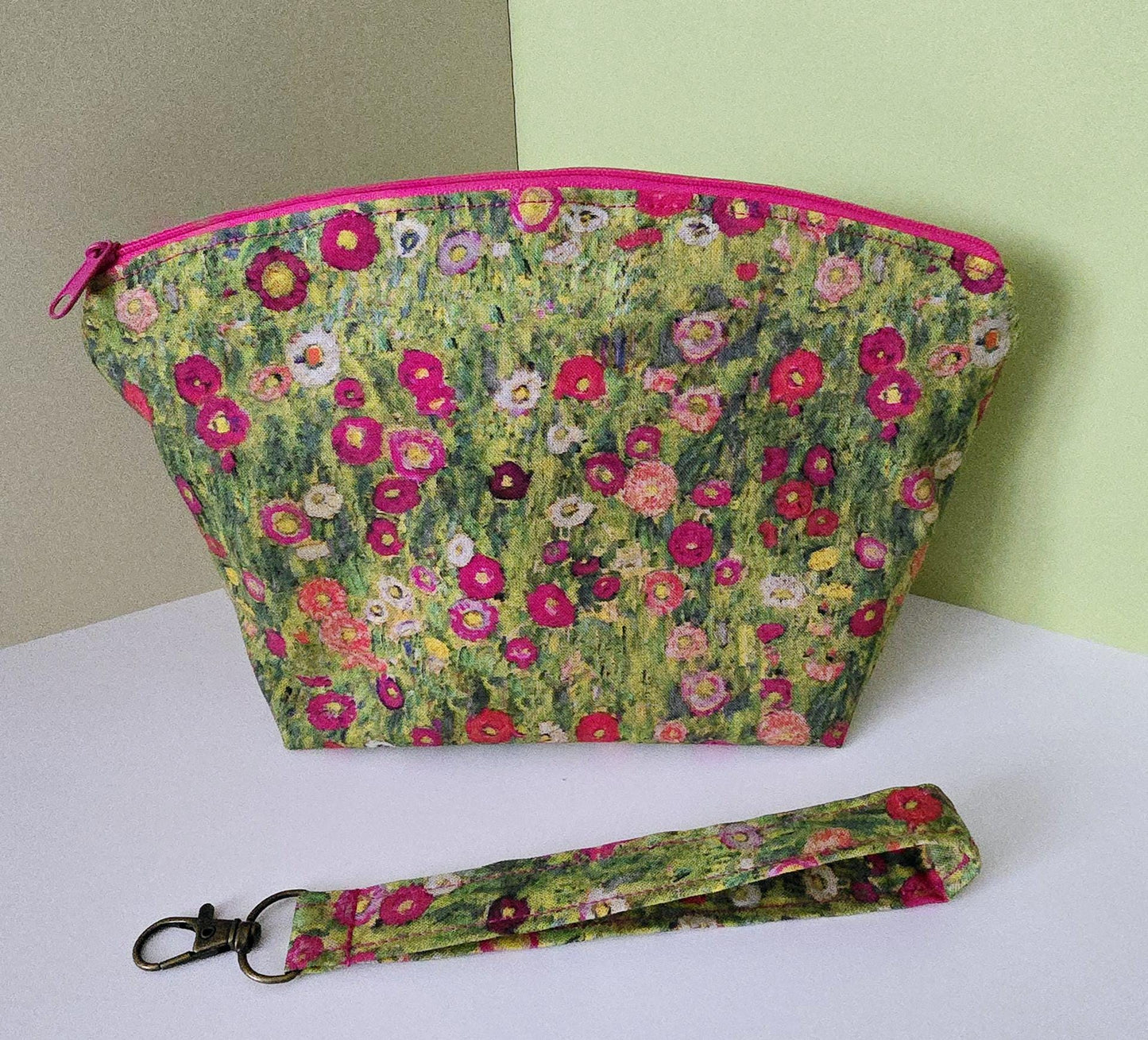 Gustav Klimt Fabric Wristlet Keychain: Handmade Floral Key Fob