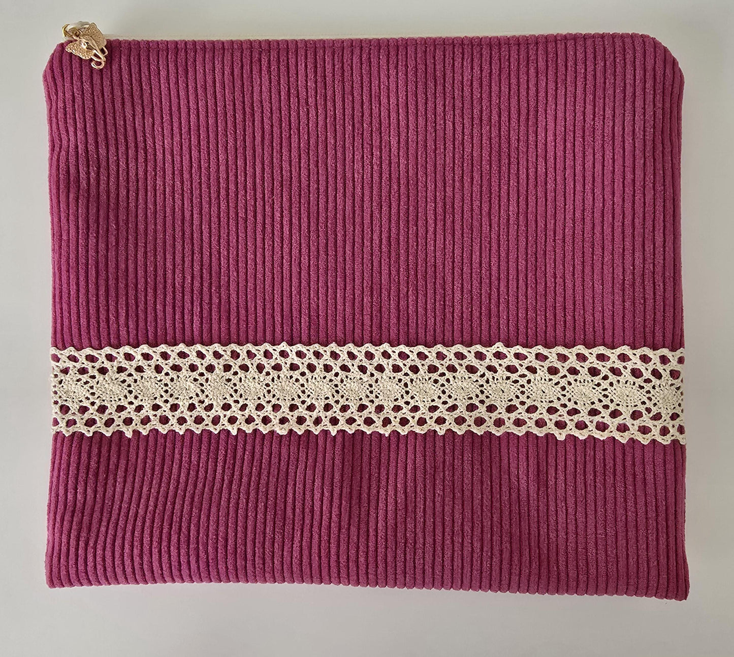 Handcrafted Corduroy Cosmetic Bag: Romantic Style Zipper Pouch