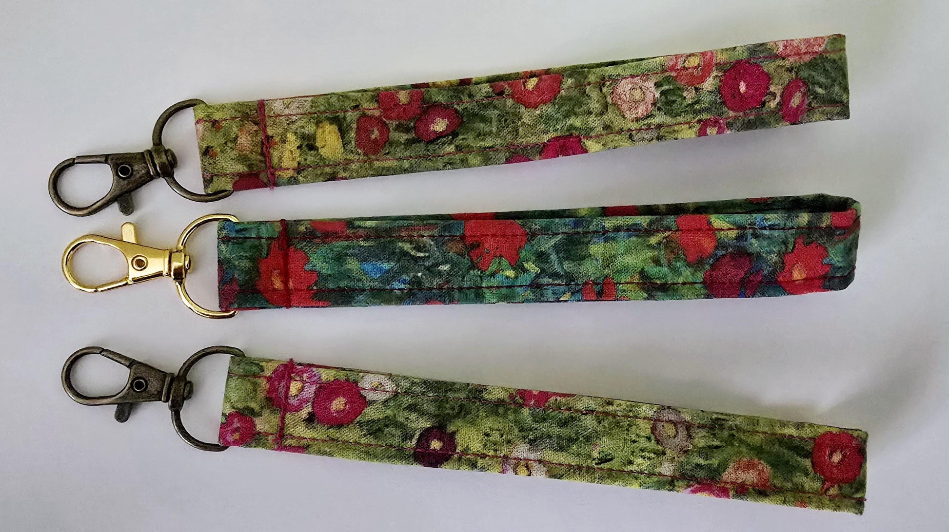 Gustav Klimt Fabric Wristlet Keychain: Handmade Floral Key Fob