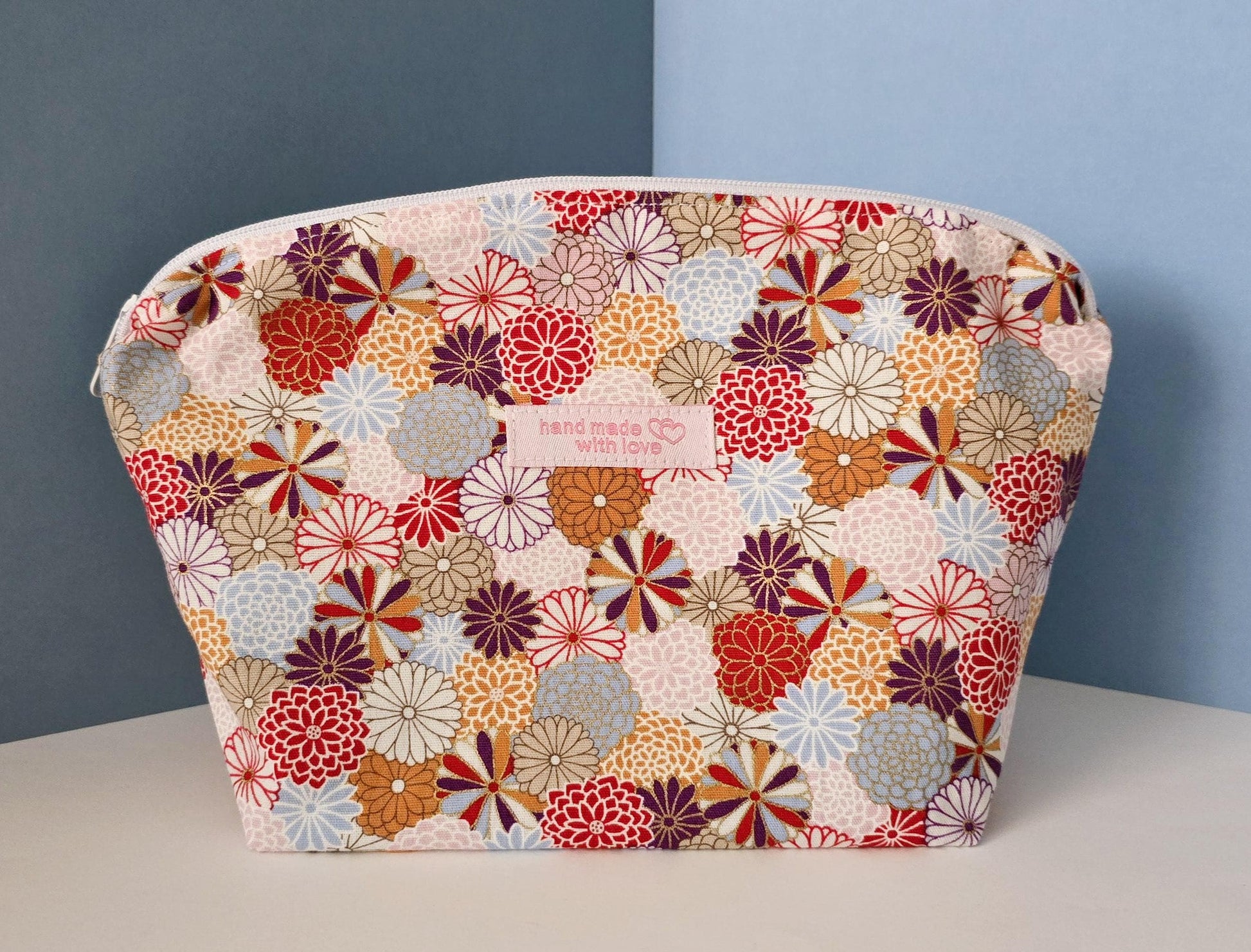 Floral Kimono Cotton Cosmetic Bag: Handcrafted Makeup Bag