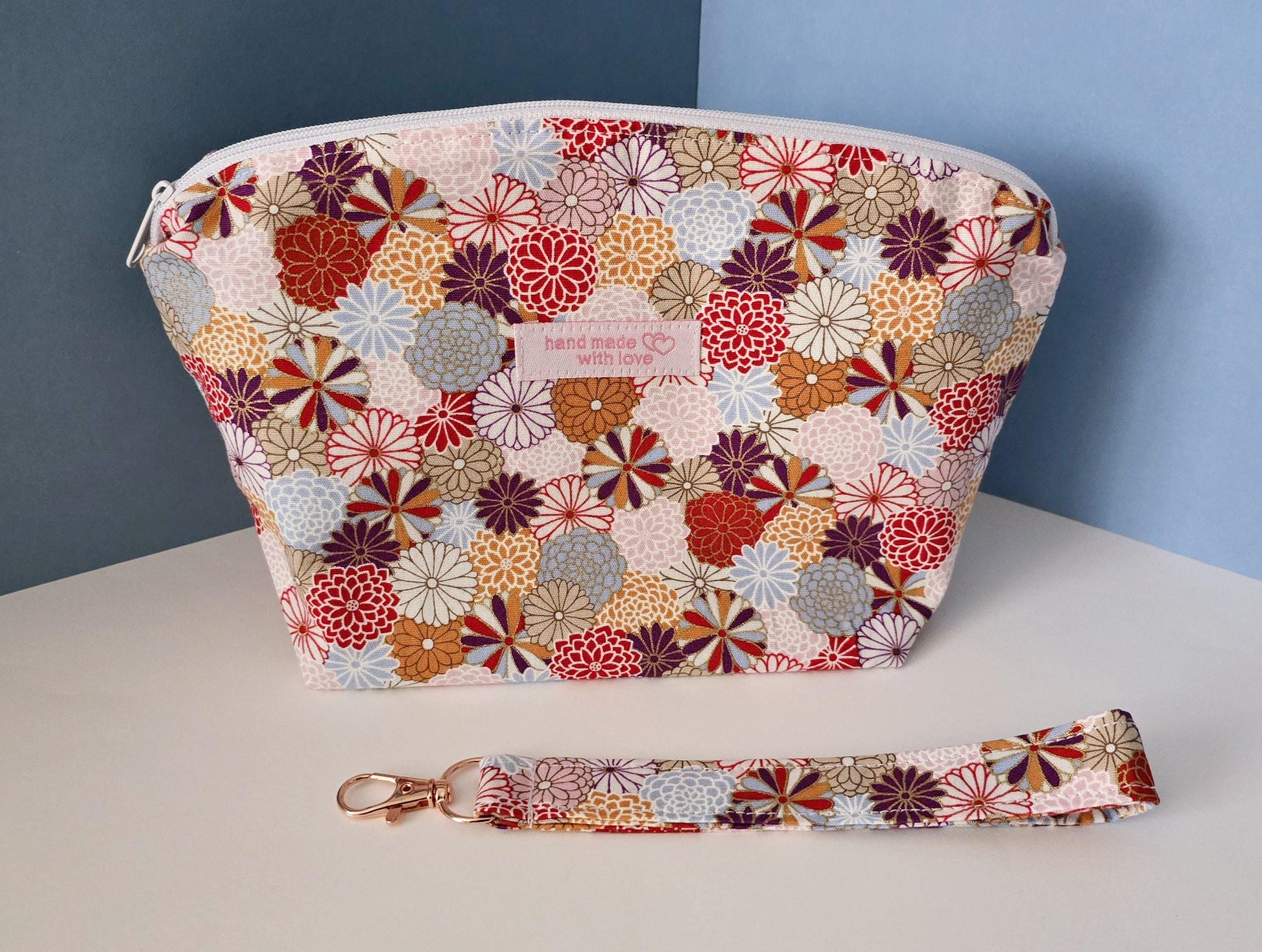 Floral Kimono Cotton Cosmetic Bag: Handcrafted Makeup Bag