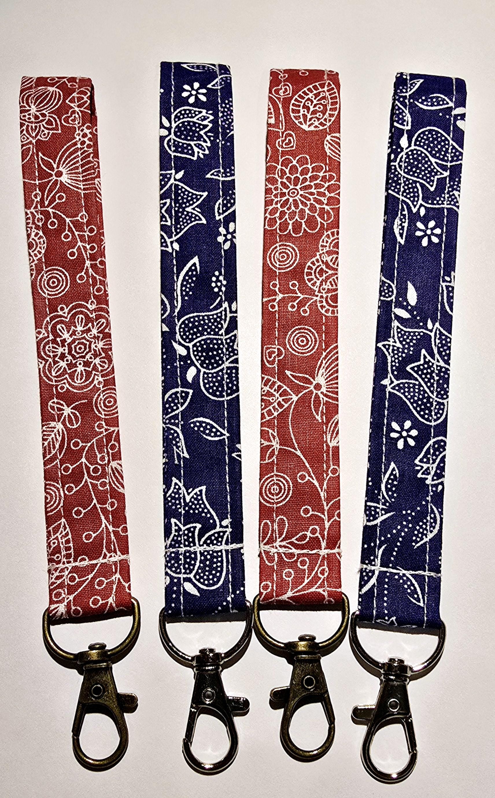Hungarian Floral Fabric Wristlet Keychain: Handmade Key Fob Lanyard
