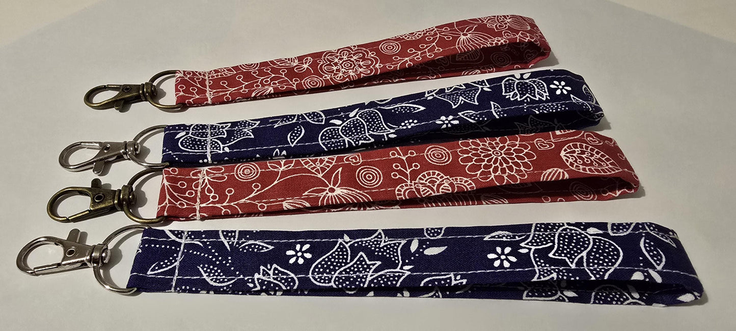 Hungarian Floral Fabric Wristlet Keychain: Handmade Key Fob Lanyard