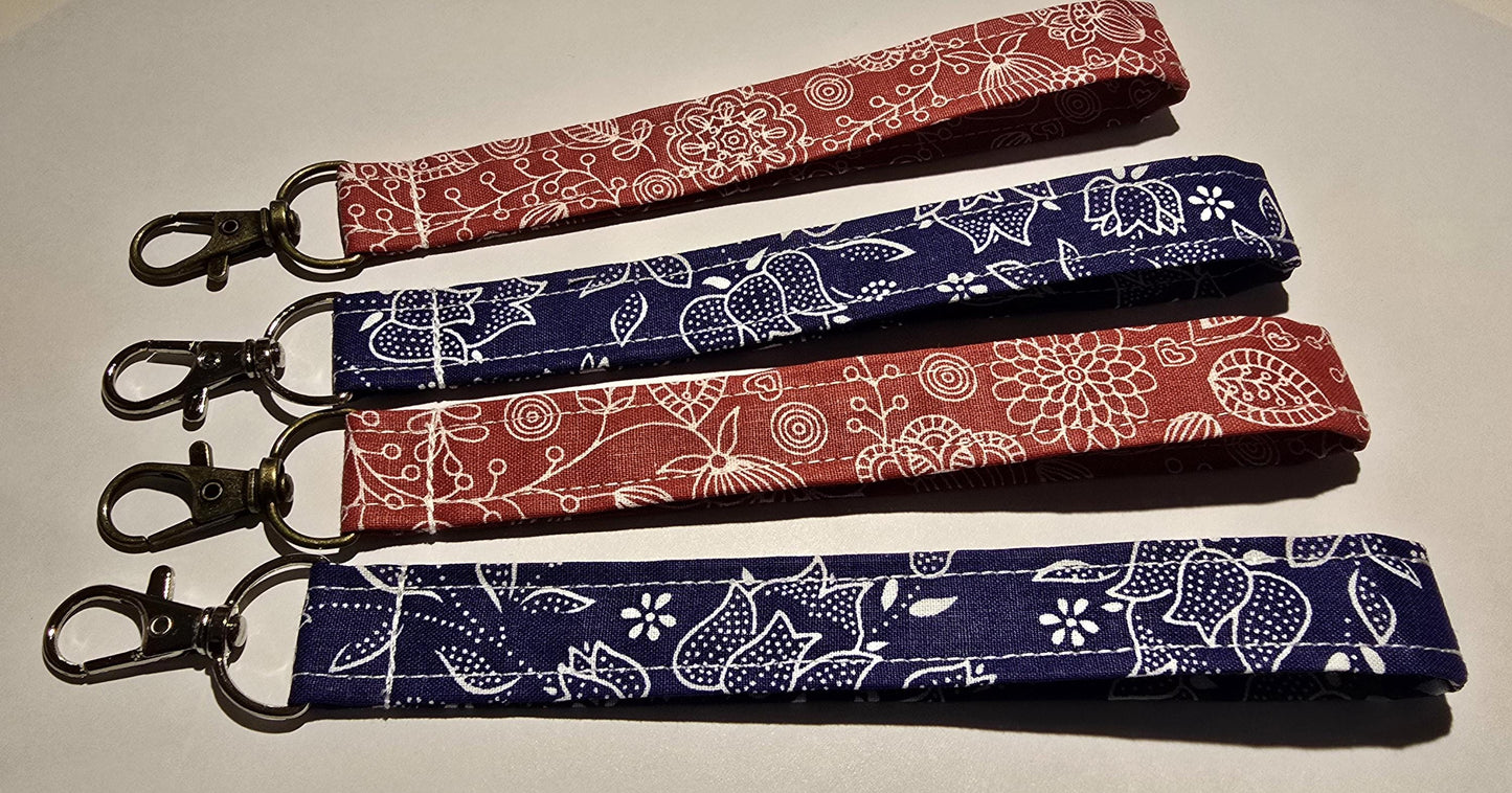 Hungarian Floral Fabric Wristlet Keychain: Handmade Key Fob Lanyard