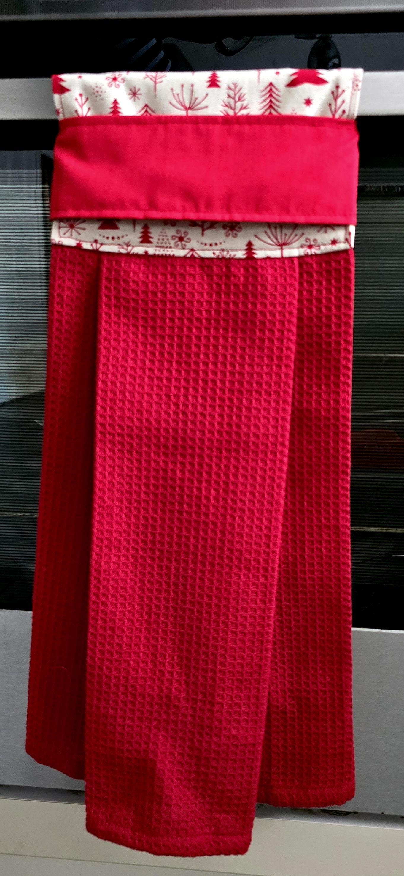 Red Christmas Kitchen Towel, Hanging Hand Towel, Holiday Decor