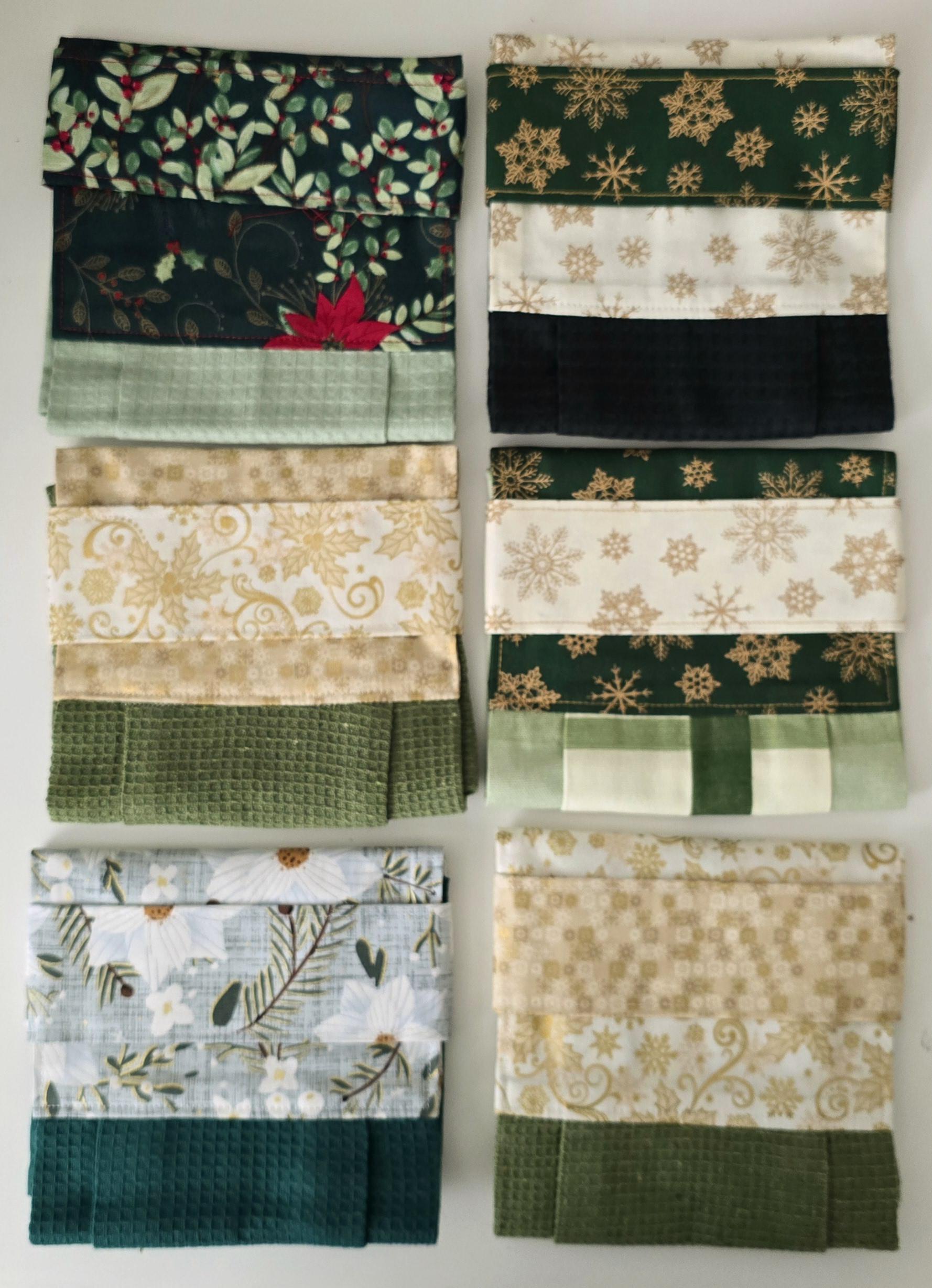 Green Christmas Hanging Hand Towel – Floral Cotton Kitchen Decor, Handmade in UK