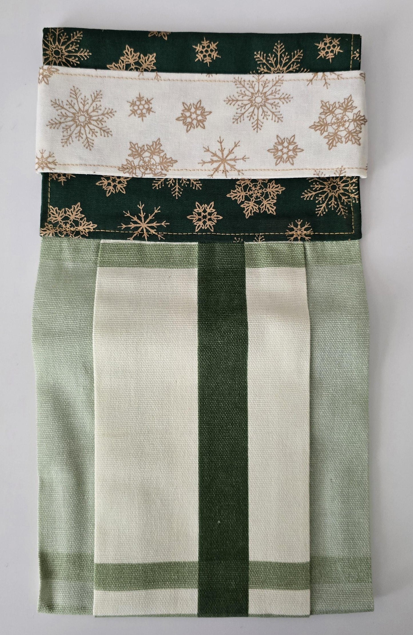 Green Christmas Hanging Hand Towel – Floral Cotton Kitchen Decor, Handmade in UK