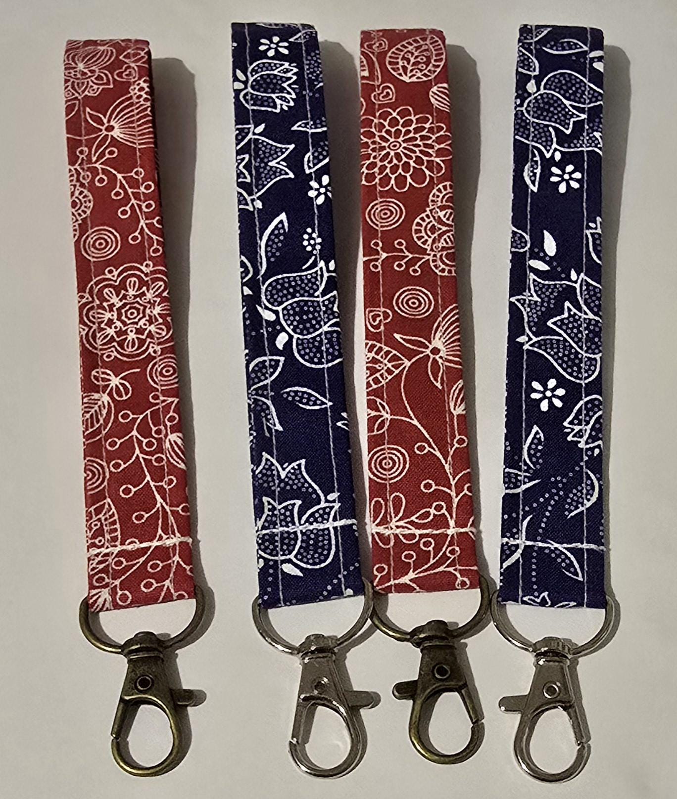 Hungarian Floral Fabric Wristlet Keychain: Handmade Key Fob Lanyard