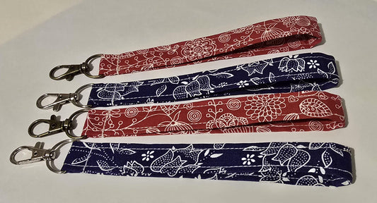 Hungarian Floral Fabric Wristlet Keychain: Handmade Key Fob Lanyard