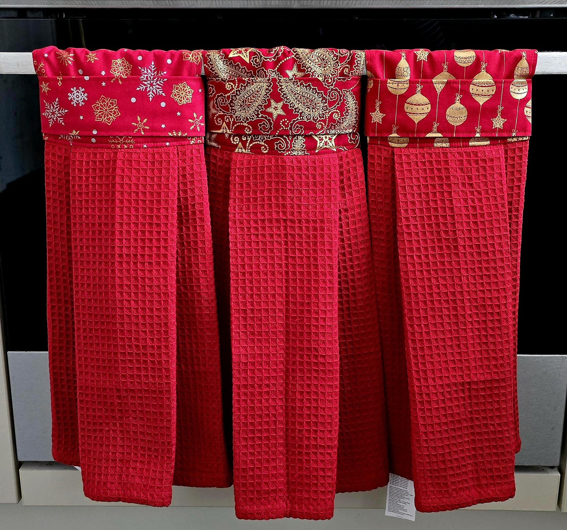 Red Christmas Kitchen Towel, Hanging Hand Towel, Holiday Decor