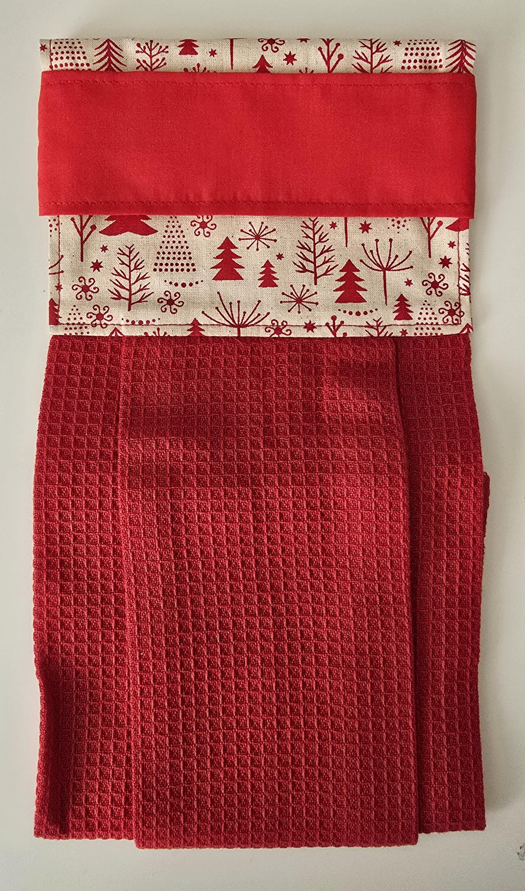 Red Christmas Kitchen Towel, Hanging Hand Towel, Holiday Decor