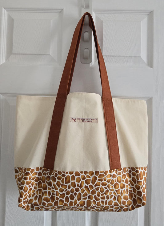 Animal Print Tote Bag: Long Handle Cotton Canvas Shoulder Bag