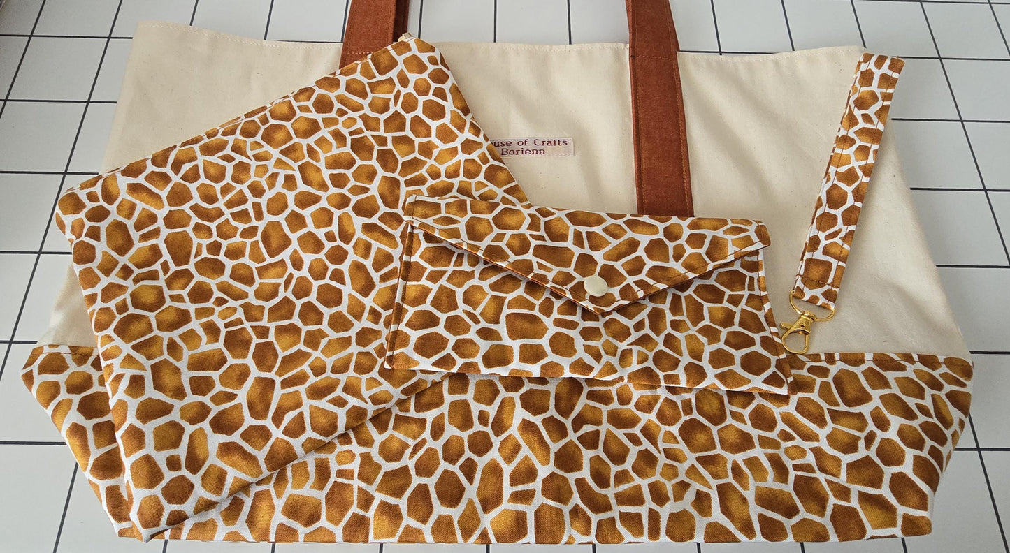 Animal Print Tote Bag: Long Handle Cotton Canvas Shoulder Bag