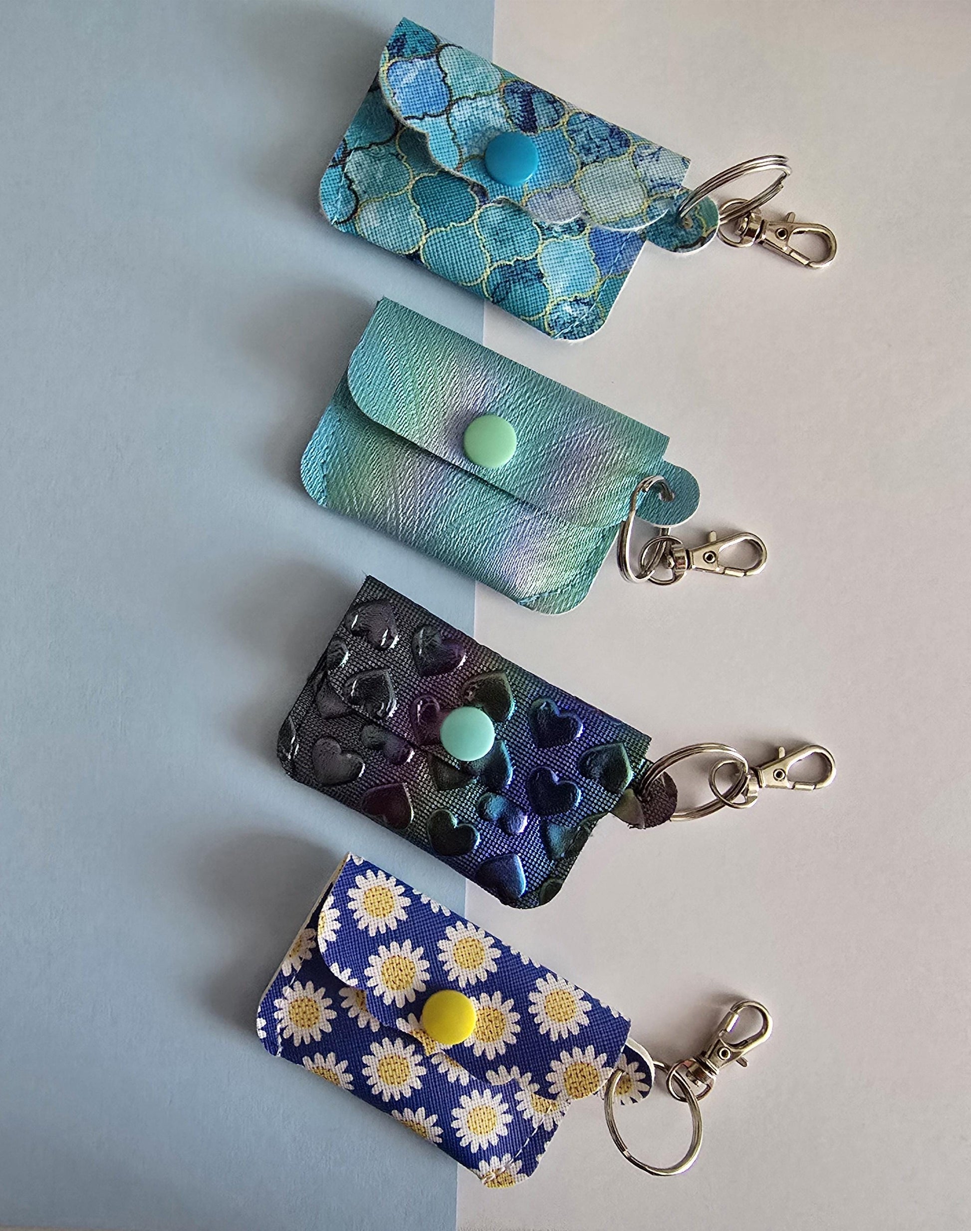 Faux Leather Mini Coin Pouch Keychain: Snap Button Keyring Fob
