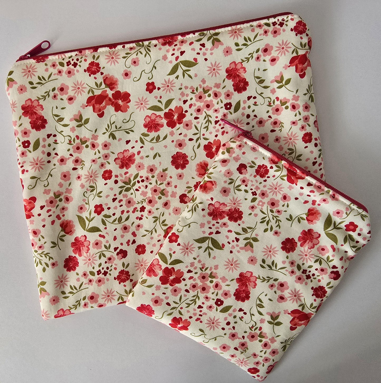 Handcrafted Fabric Makeup Bag Set: UK Made Cotton Cosmetic Zipper Pouches