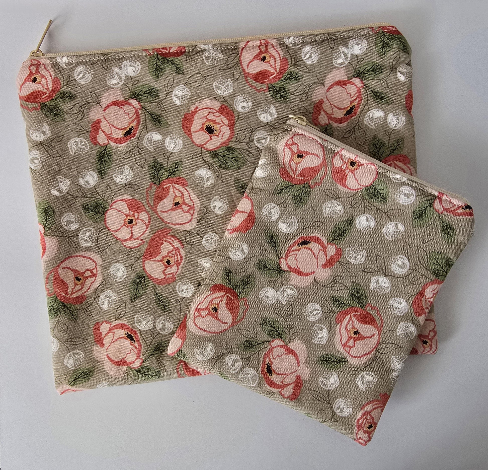 Handcrafted Fabric Makeup Bag Set: UK Made Cotton Cosmetic Zipper Pouches