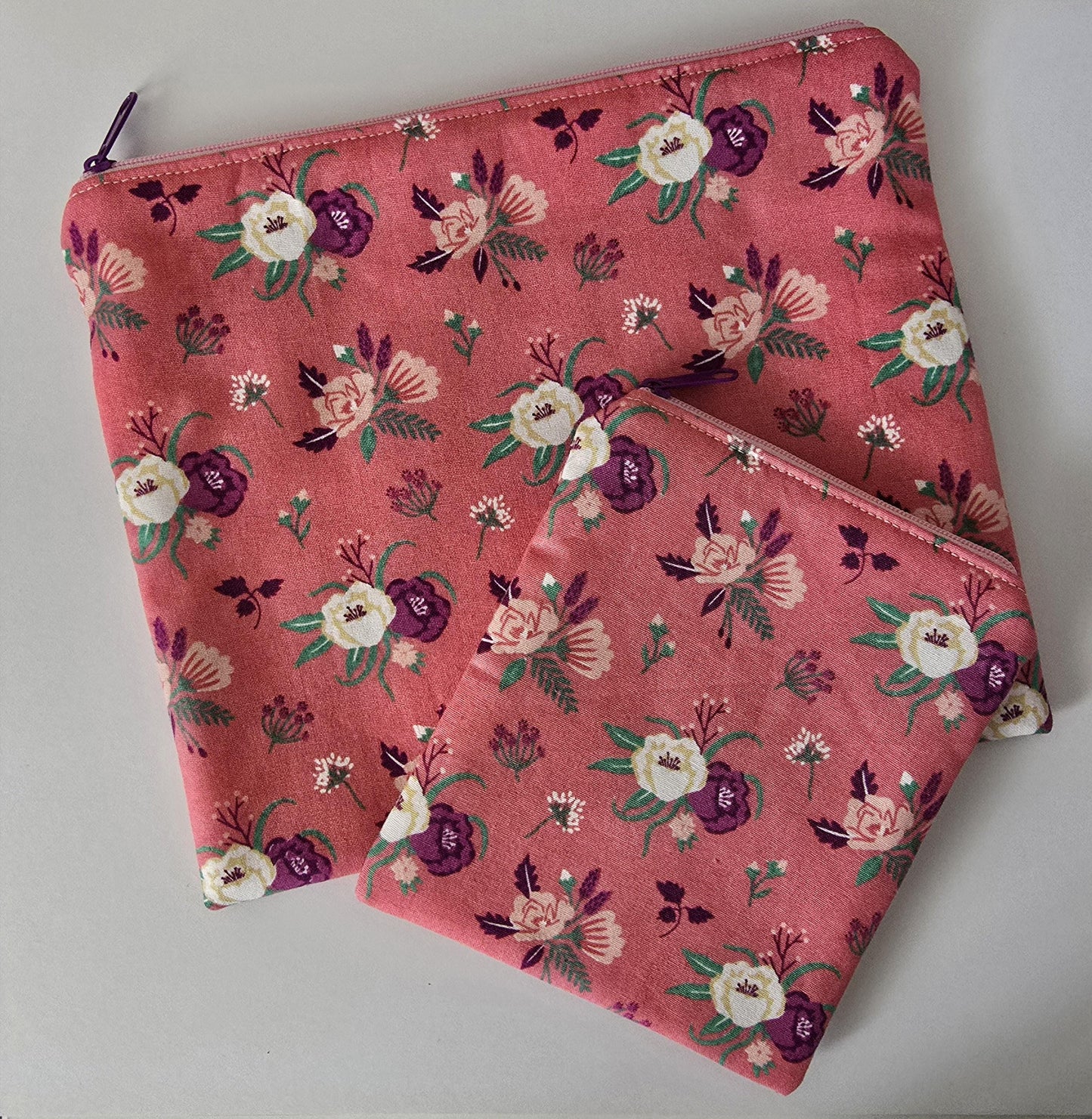 Handcrafted Fabric Makeup Bag Set: UK Made Cotton Cosmetic Zipper Pouches