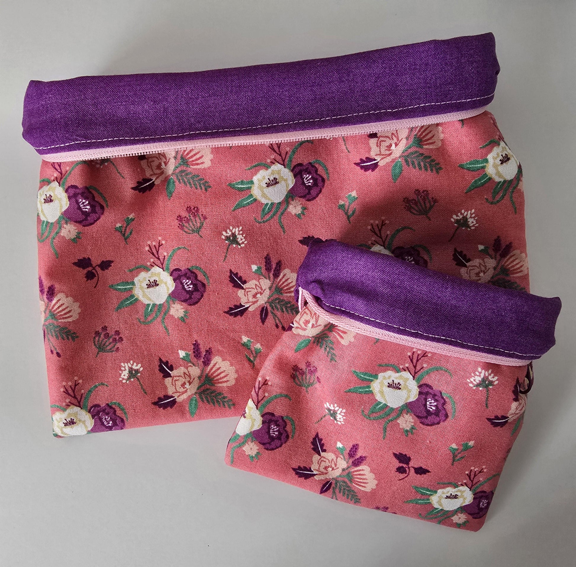 Handcrafted Fabric Makeup Bag Set: UK Made Cotton Cosmetic Zipper Pouches