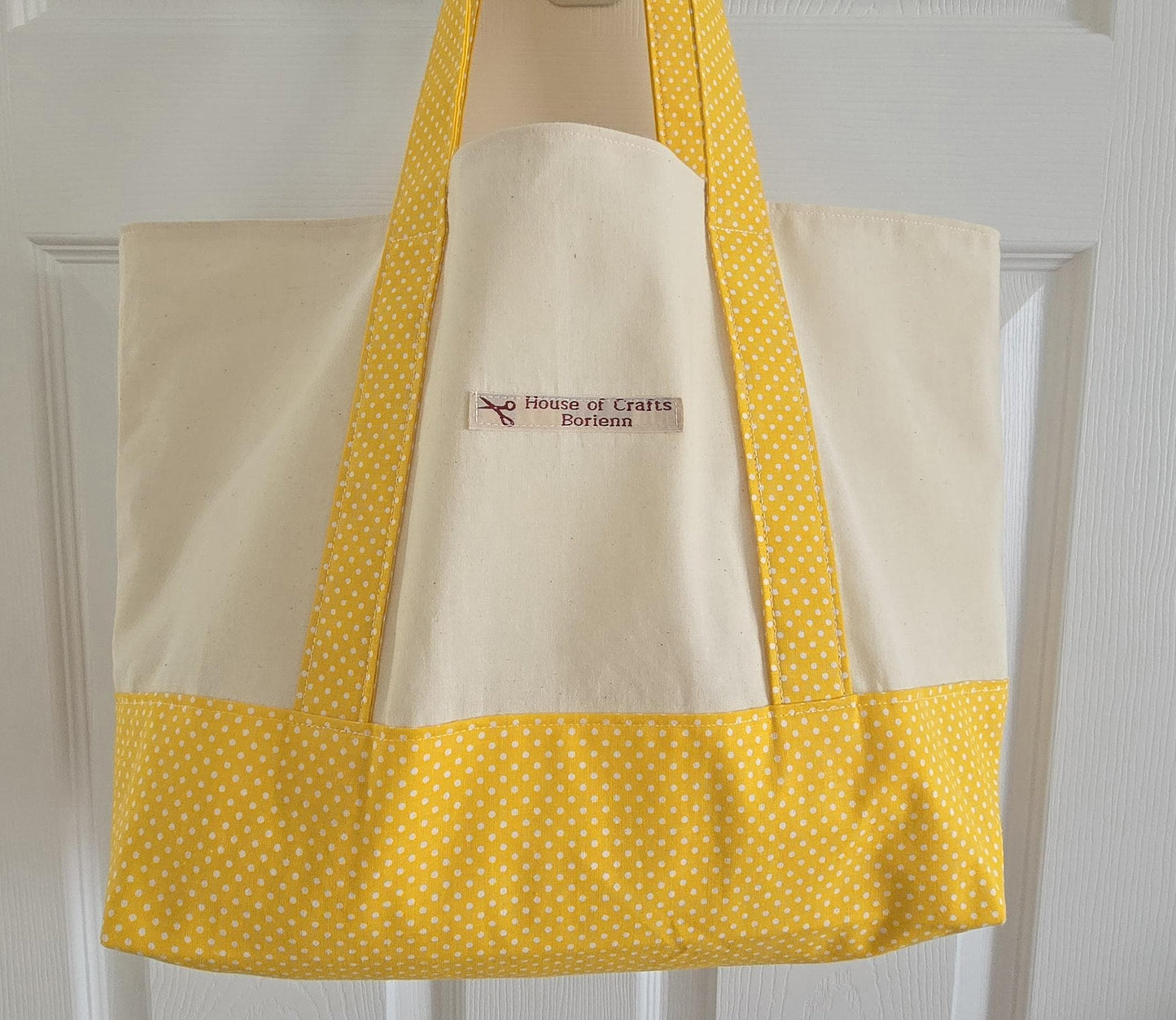 Polka Dot Tote Bag: Long Handled Cotton Shoulder Bag, UK Handcrafted