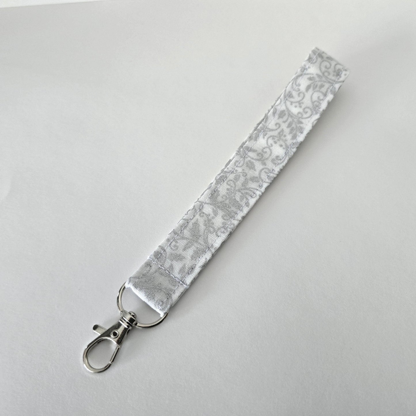 Unique White Collection Fabric Wristlet Keychain: Handmade Key Fob