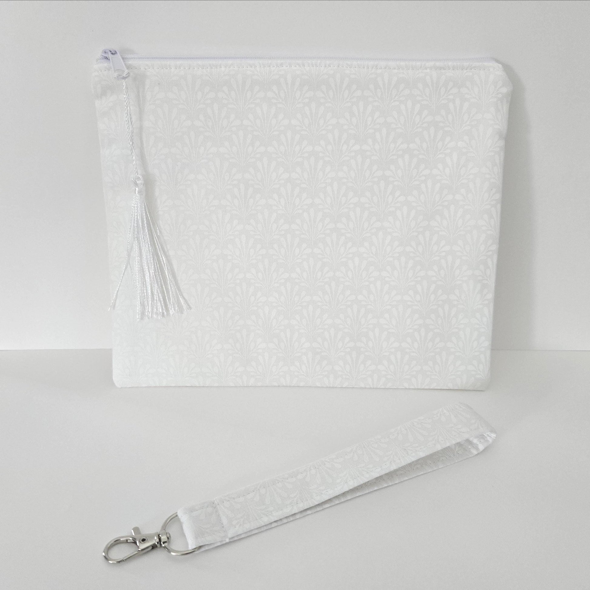 Unique White Collection Fabric Wristlet Keychain: Handmade Key Fob