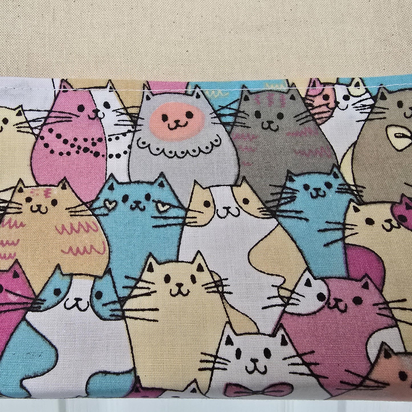 Handcrafted Tote Bag: Cat Pattern Fabric, Long Handles