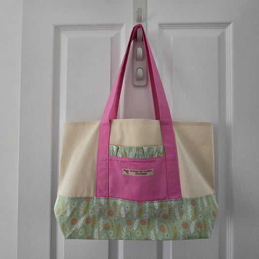 Handcrafted Tote Bag: Flower pattern Fabric, Long Handles
