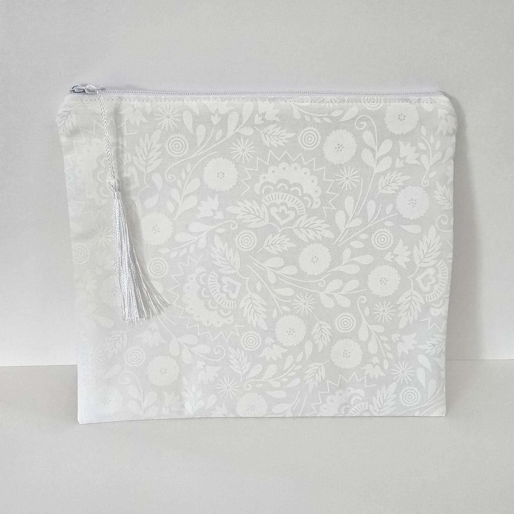Unique White Collection - Fabric Cosmetic Bag: Handcrafted Makeup Bag, Zipper Pouch