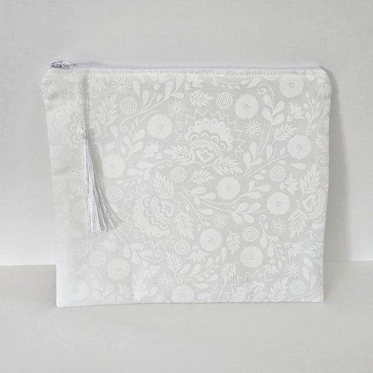 Unique White Collection - Fabric Cosmetic Bag: Handcrafted Makeup Bag, Zipper Pouch