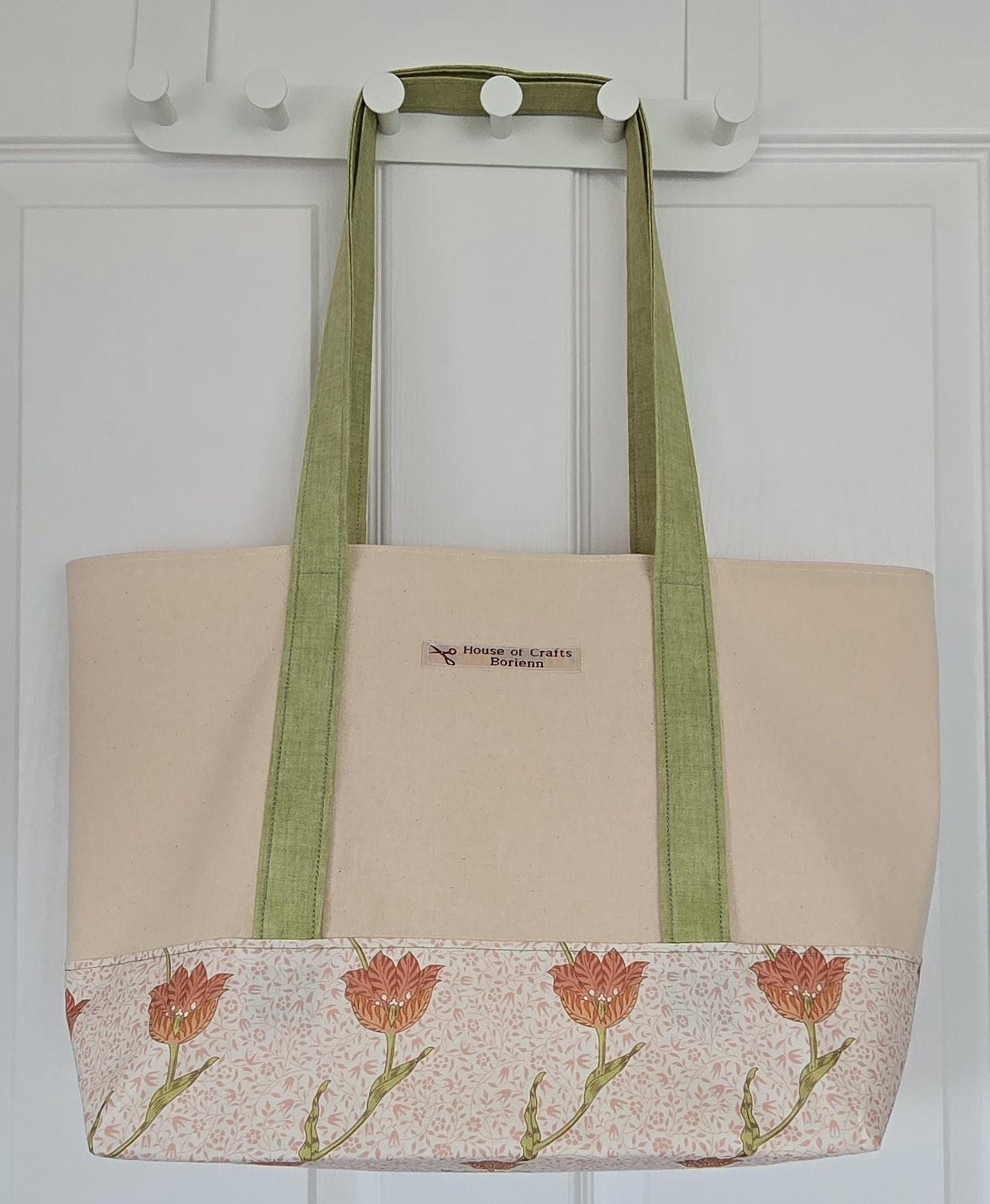 Handcrafted Tote Bag: Flower pattern Fabric, Long Handles