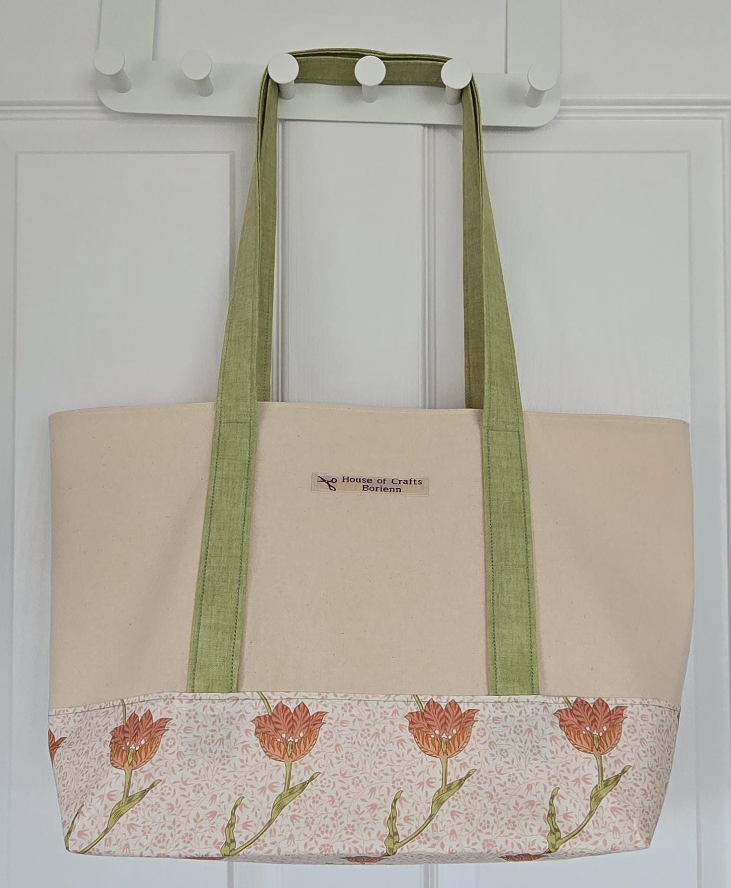 Handcrafted Tote Bag: Flower pattern Fabric, Long Handles