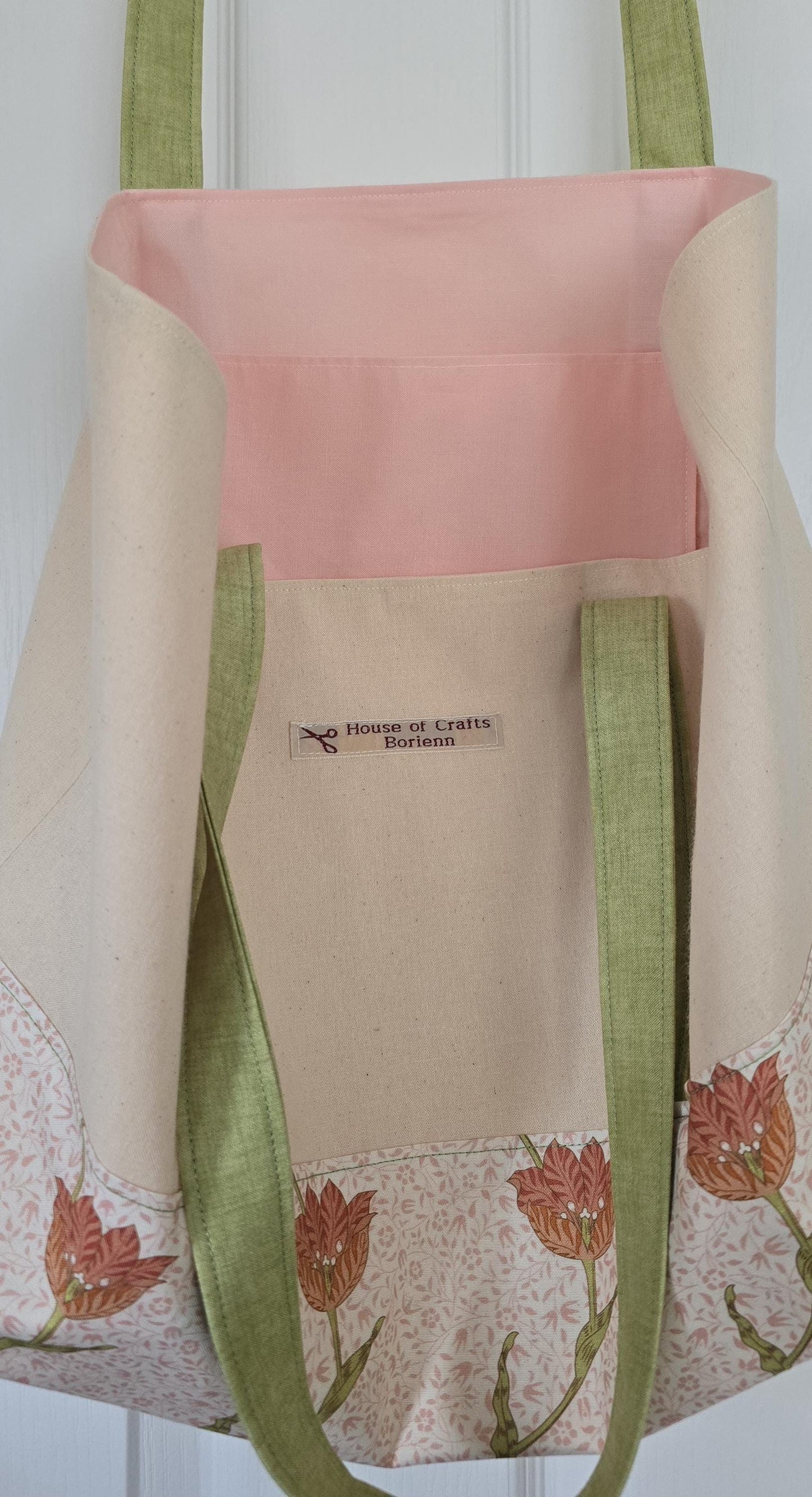 Handcrafted Tote Bag: Flower pattern Fabric, Long Handles